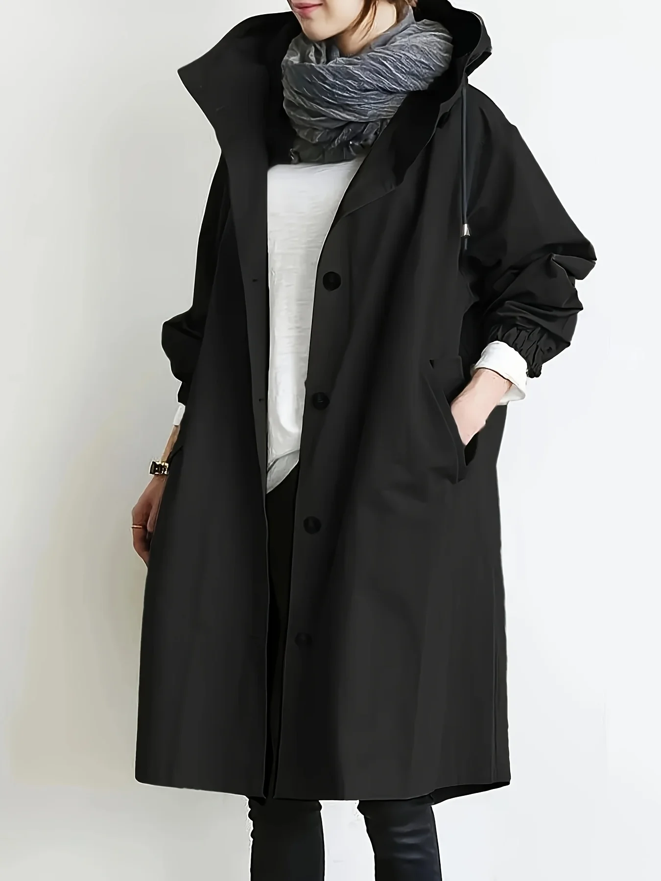 Women's Oversized Hooded Long Coat Button Down Casual Windbreaker with Side Pockets for Spring and Fall
Women's Oversized Hooded Long Coat Button Down Casual Windbreaker with Side Pockets for Spring and Fall