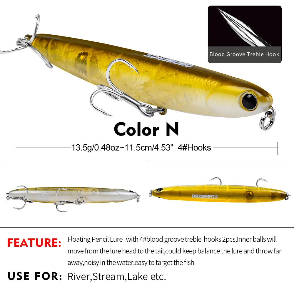 Floating Pencil Fishing Lure11.5cm 13.5g With 4# Blood Groove Treble Hooks Noise Ball Long Cast River Stream Tackle, 5pc Package
Floating Pencil Fishing Lure11.5cm 13.5g With 4# Blood Groove Treble Hooks Noise Ball Long Cast River Stream Tackle, 5pc Package