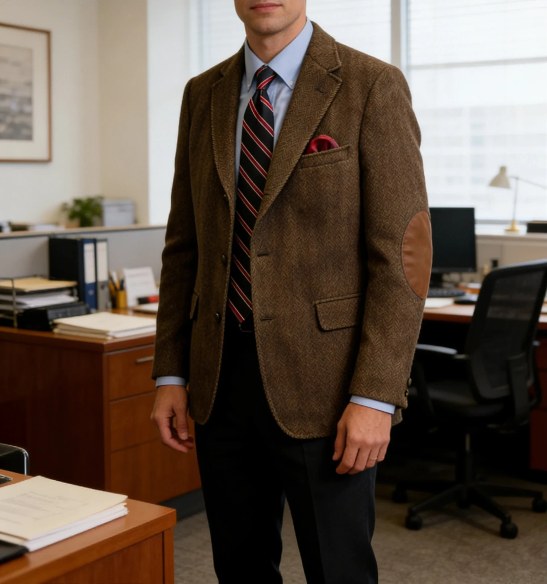Classic Men's Herringbone Tweed Blazer with Elbow Patches Single Breasted Retro Business Casual Jacket and pants 2 pieces
Classic Men's Herringbone Tweed Blazer with Elbow Patches Single Breasted Retro Business Casual Jacket and pants 2 pieces