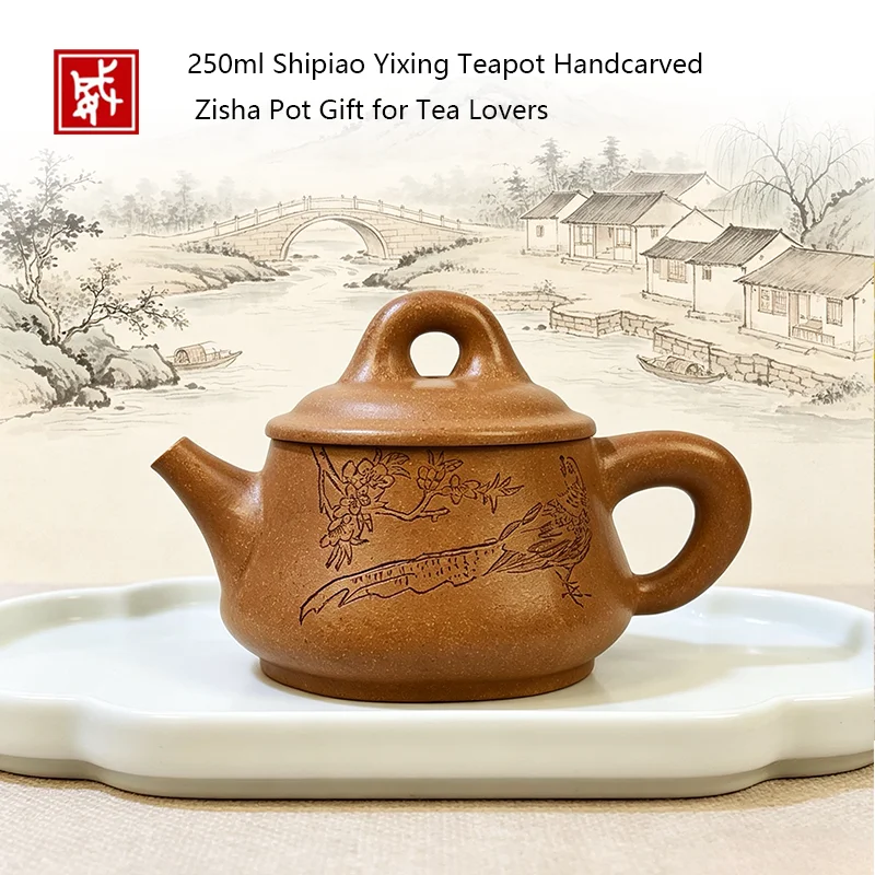 250ml Handmade Yixing Purple Clay Teapot - Traditional Shipiao Shape with "Jin Shang Tian Hua" Carving, Natural Zisha Tea Pot fo
250ml Handmade Yixing Purple Clay Teapot - Traditional Shipiao Shape with "Jin Shang Tian Hua" Carving, Natural Zisha Tea Pot fo