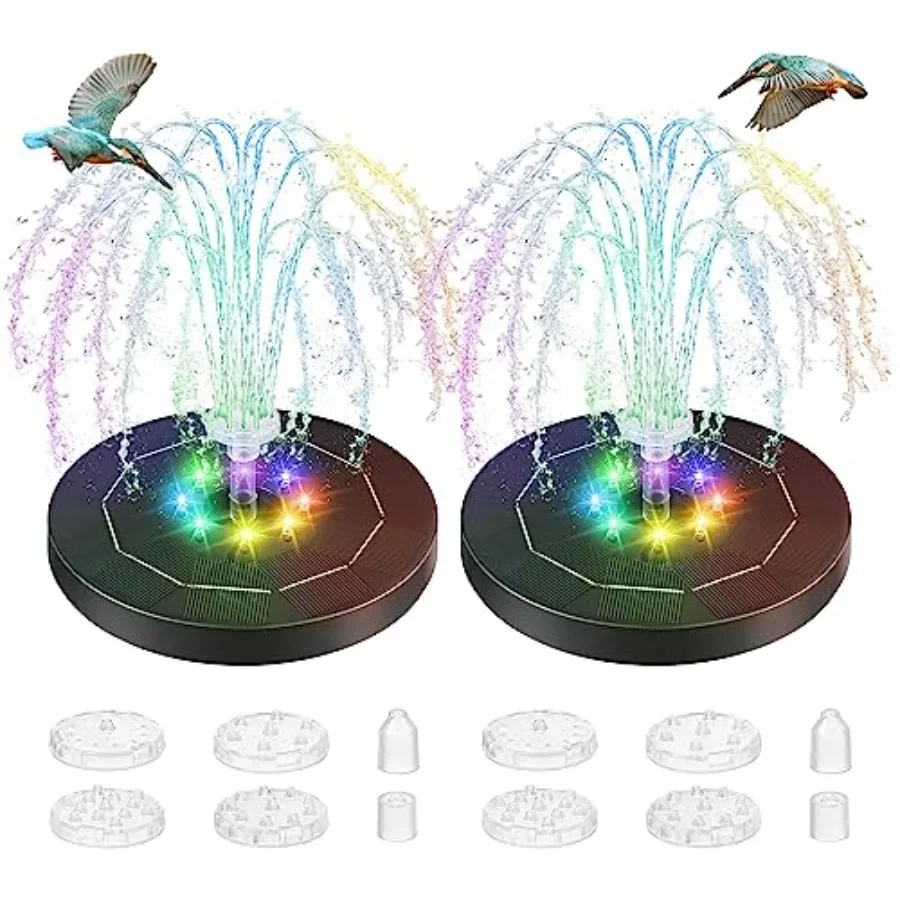 2 Pack 5W Solar Bird Bath Fountain Pump with Colorful LED Lights Battery and Solar Powered Bird Bath Water Fountains with 6 Noz
2 Pack 5W Solar Bird Bath Fountain Pump with Colorful LED Lights Battery and Solar Powered Bird Bath Water Fountains with 6 Noz