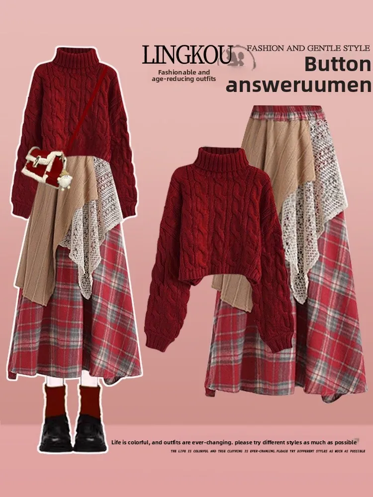 Red Plaid Skirt And Sweater Set High Quality Spring Autumn Fashionable Ensemble New Year's War Robe Large Size Clothing
Red Plaid Skirt And Sweater Set High Quality Spring Autumn Fashionable Ensemble New Year's War Robe Large Size Clothing