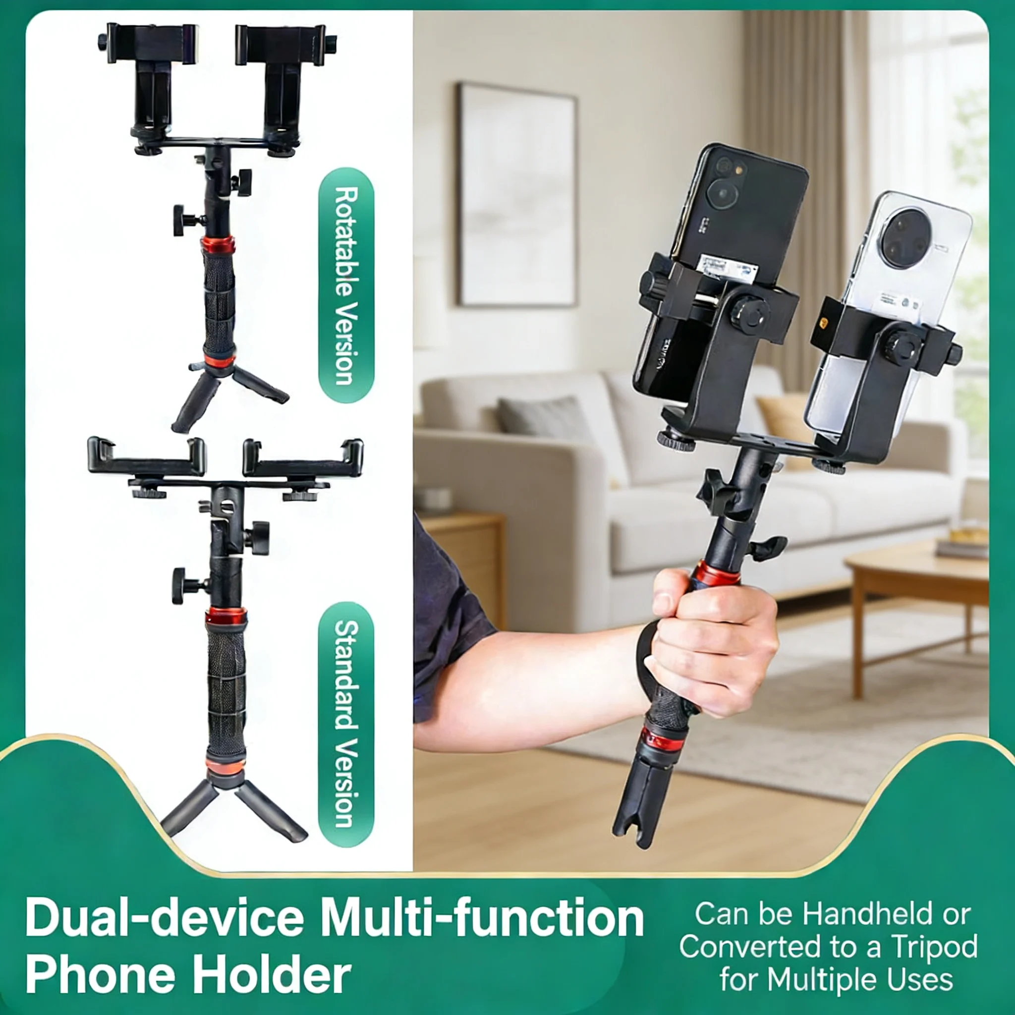 Portable Dual Phone Tripod Stand, Adjustable 360° Rotation Live Stream Holder, Mini Desktop Tripod for Tiktok YouTube Vlog Selfi
Portable Dual Phone Tripod Stand, Adjustable 360° Rotation Live Stream Holder, Mini Desktop Tripod for Tiktok YouTube Vlog Selfi