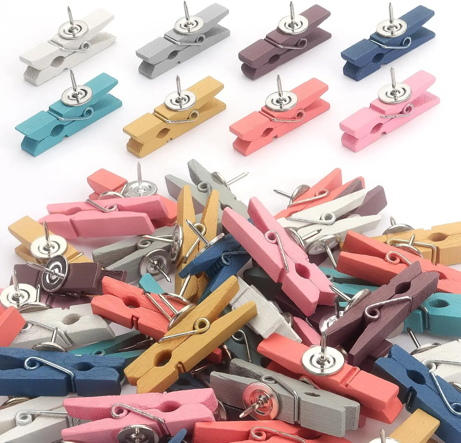 50 PCS Wooden Clips Colorful Push Pins for Cork Board Artwork Crafts Morandi
50 PCS Wooden Clips Colorful Push Pins for Cork Board Artwork Crafts Morandi