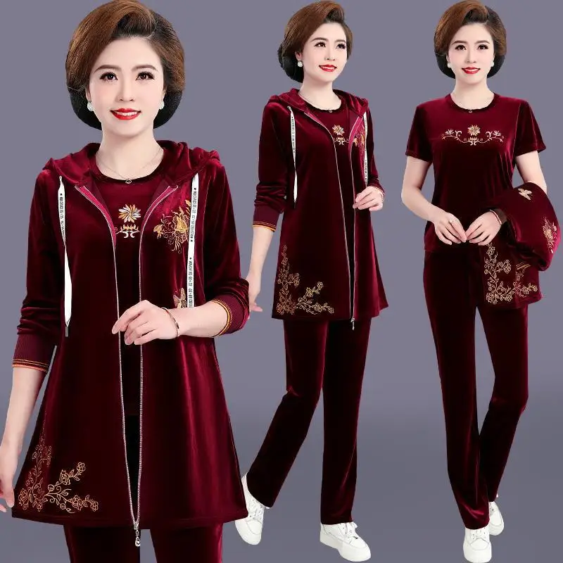 Autumn 2022 Golden Velvet Coat Embroidery Medium Length Women's Mature Three Piece Loose Mom Sports Female Set
Autumn 2022 Golden Velvet Coat Embroidery Medium Length Women's Mature Three Piece Loose Mom Sports Female Set