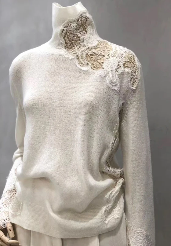 Cashmere Black Sweater Fashion Turtleneck White Pullover Elegant Embroidery Lace Grey Top Office Ladies Camel Knitwears
Cashmere Black Sweater Fashion Turtleneck White Pullover Elegant Embroidery Lace Grey Top Office Ladies Camel Knitwears