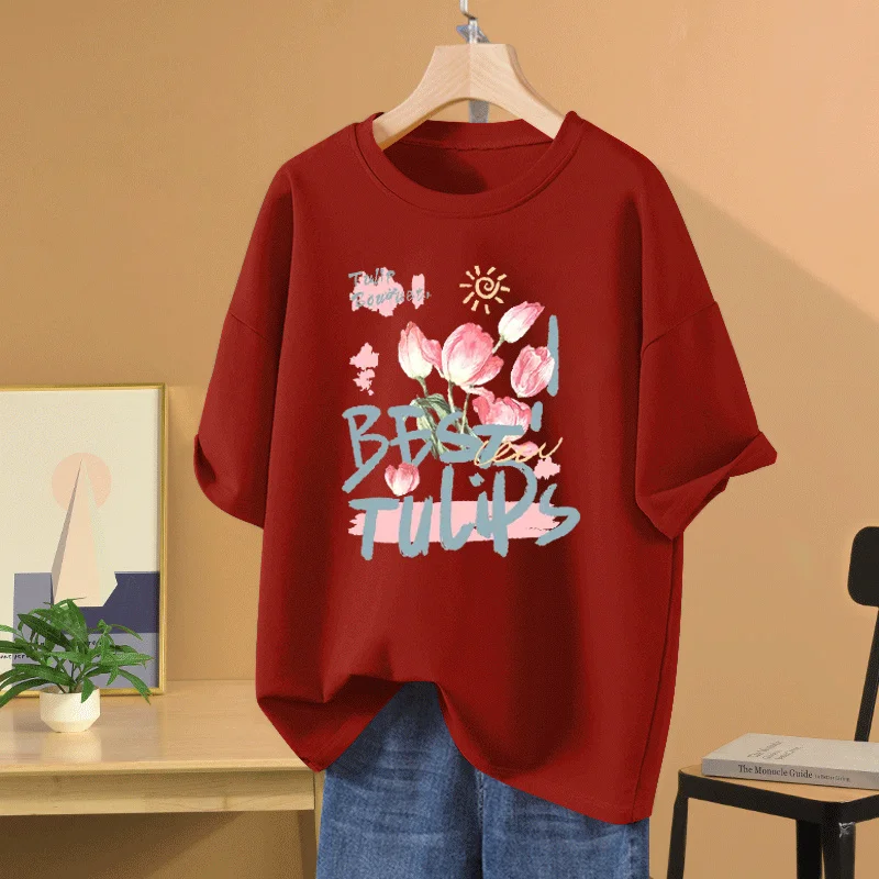 Women's Floral Letter Printed T-Shirt Summer All Cotton Casual Loose Simple Short Sleeve Crew Neck Top Tees Lady Basics Pullover
Women's Floral Letter Printed T-Shirt Summer All Cotton Casual Loose Simple Short Sleeve Crew Neck Top Tees Lady Basics Pullover