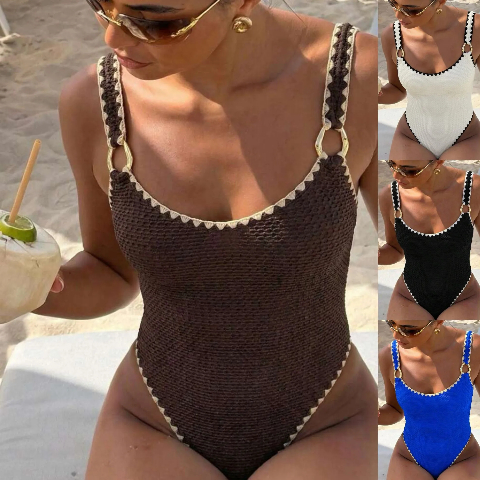 Women Swimwear Swimsuit Sleeveless Solid Color High Waist V Neckline Back Cutout Brown Black White Bathing Suit
Women Swimwear Swimsuit Sleeveless Solid Color High Waist V Neckline Back Cutout Brown Black White Bathing Suit