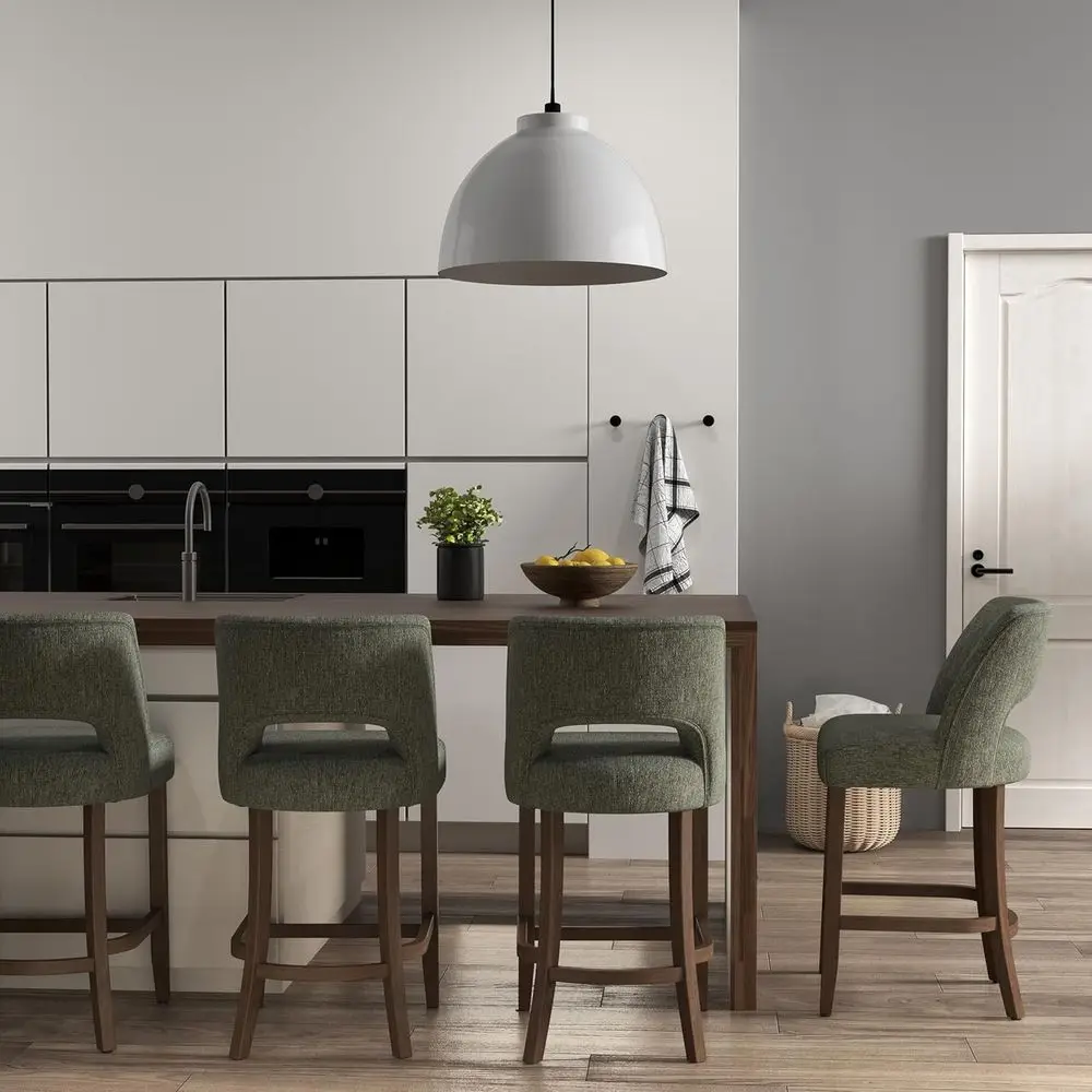Set of 4 Green Upholstered Bar Stools, Counter Height with Wooden Legs, Suitable for Kitchen Island or Dining Room
Set of 4 Green Upholstered Bar Stools, Counter Height with Wooden Legs, Suitable for Kitchen Island or Dining Room