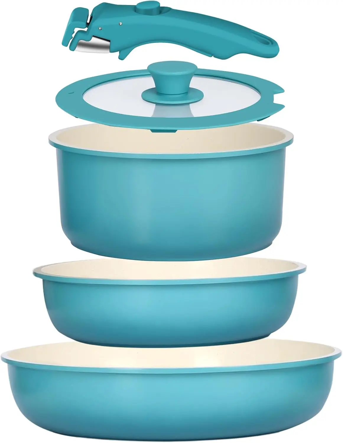 Набор из 5 предметов керамической посуды с антипригарным покрытием и съемными ручками, светло-голубой градиент - подходит для индукционных плит
Набор из 5 предметов керамической посуды с антипригарным покрытием и съемными ручками, светло-голубой градиент - подходит для индукционных плит