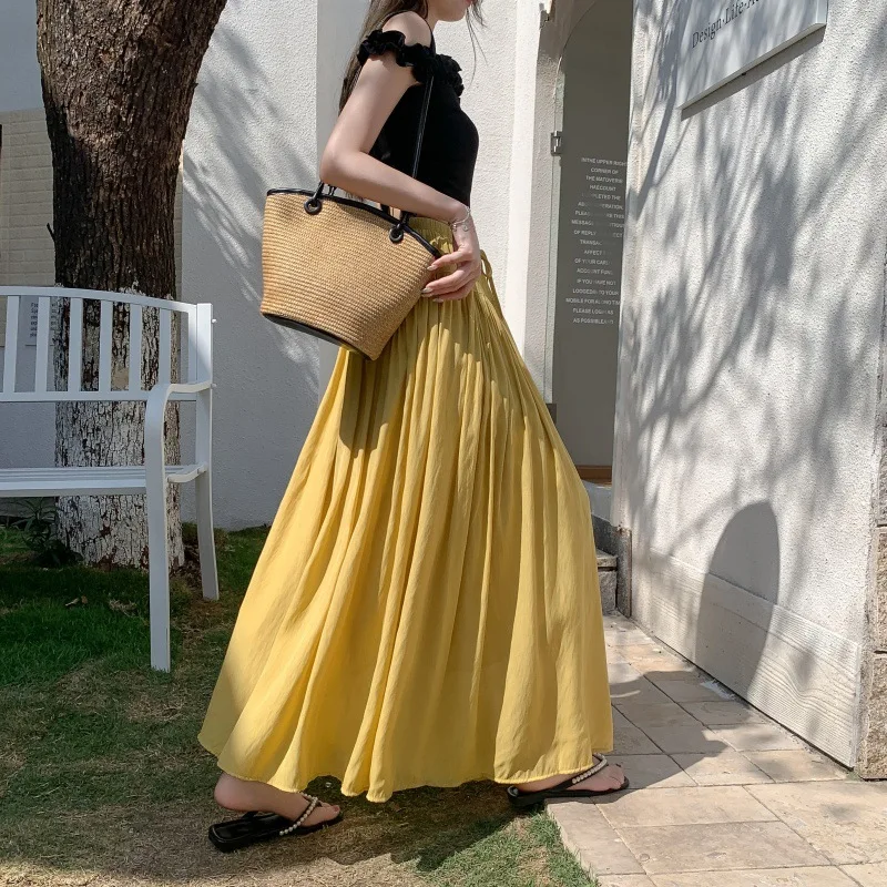 Vintage Minimalist Yellow Elastic Waist Maxi Skirt Casual Flowy A-line Pleated Cotton Skirt For Women Summer Beachwear Outfits
Vintage Minimalist Yellow Elastic Waist Maxi Skirt Casual Flowy A-line Pleated Cotton Skirt For Women Summer Beachwear Outfits