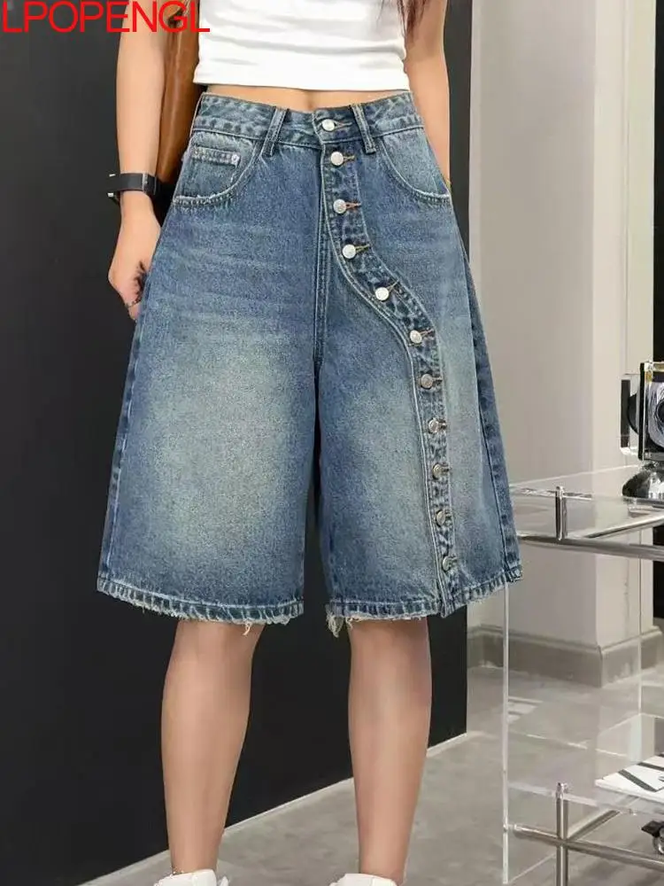 Fashion Women's Summer 2026 Denim Shorts Wide Leg Mid Length Pants High Waist Button Vintage Loose Five Quarter Straight Jeans
Fashion Women's Summer 2026 Denim Shorts Wide Leg Mid Length Pants High Waist Button Vintage Loose Five Quarter Straight Jeans