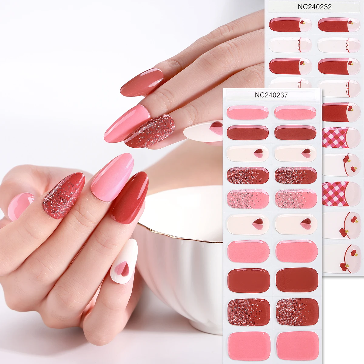 2pcs Pink Red Nail Gel UV Stickers Cute Heart Cherry Design Semi-Cured Gel Nail Strips Adhesive Nail Art Stickers for Manicure
2pcs Pink Red Nail Gel UV Stickers Cute Heart Cherry Design Semi-Cured Gel Nail Strips Adhesive Nail Art Stickers for Manicure