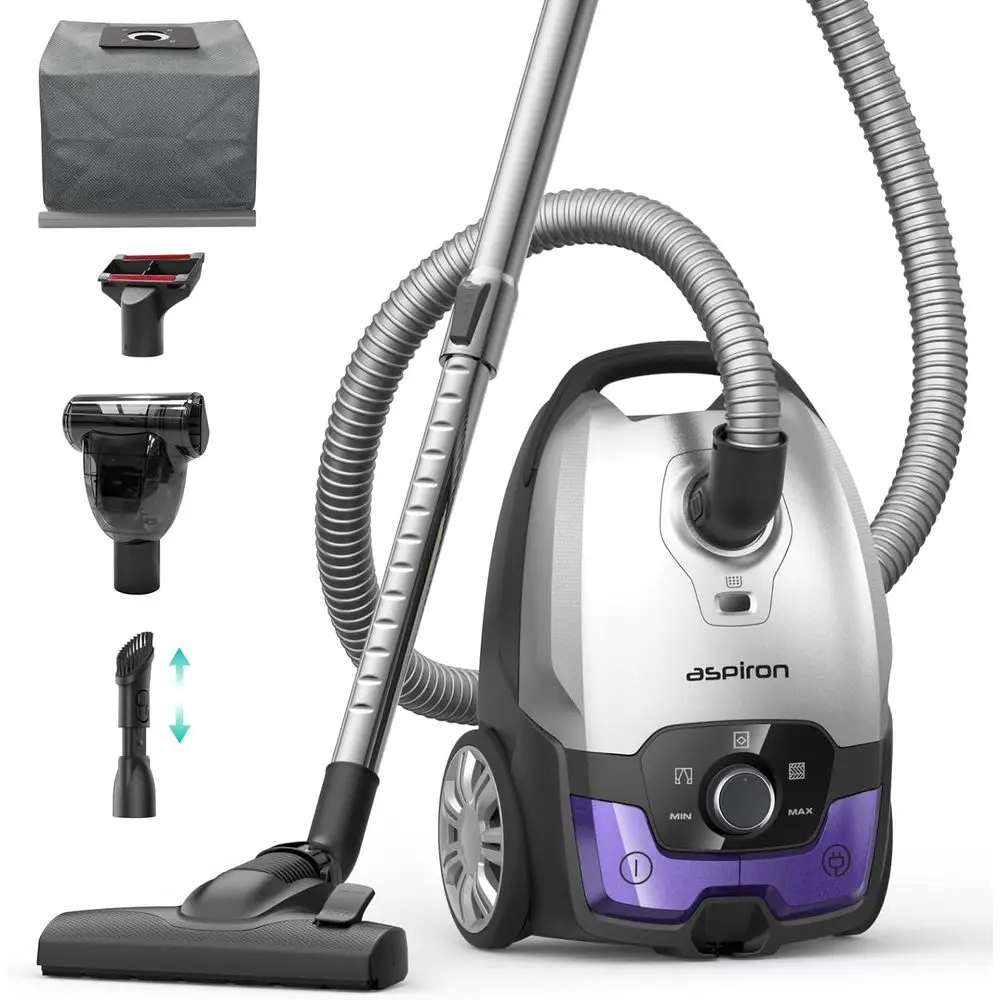 1700W 45kPa Bagged Canister Vacuum Cleaner, 5L Capacity, Auto Cord Rewind, HEPA Filter, Low Noise, 8m Radius, Variable Power, Ea
1700W 45kPa Bagged Canister Vacuum Cleaner, 5L Capacity, Auto Cord Rewind, HEPA Filter, Low Noise, 8m Radius, Variable Power, Ea