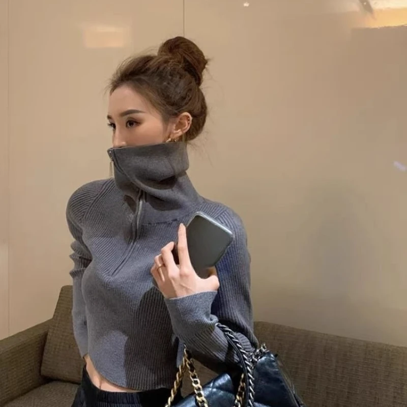 Short Pullovers Solid Zipper Turtleneck Autumn Winter Woman Sweaters Y2k Korean Fashion Vintage Pull Femme
Short Pullovers Solid Zipper Turtleneck Autumn Winter Woman Sweaters Y2k Korean Fashion Vintage Pull Femme