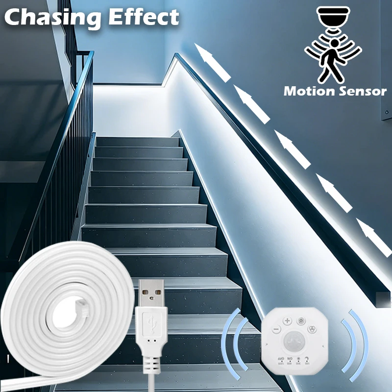 USB Motion Sensor LED Strip with Chase Effect Motion Activated Light for Stair Under Bed Under Cabinet
USB Motion Sensor LED Strip with Chase Effect Motion Activated Light for Stair Under Bed Under Cabinet