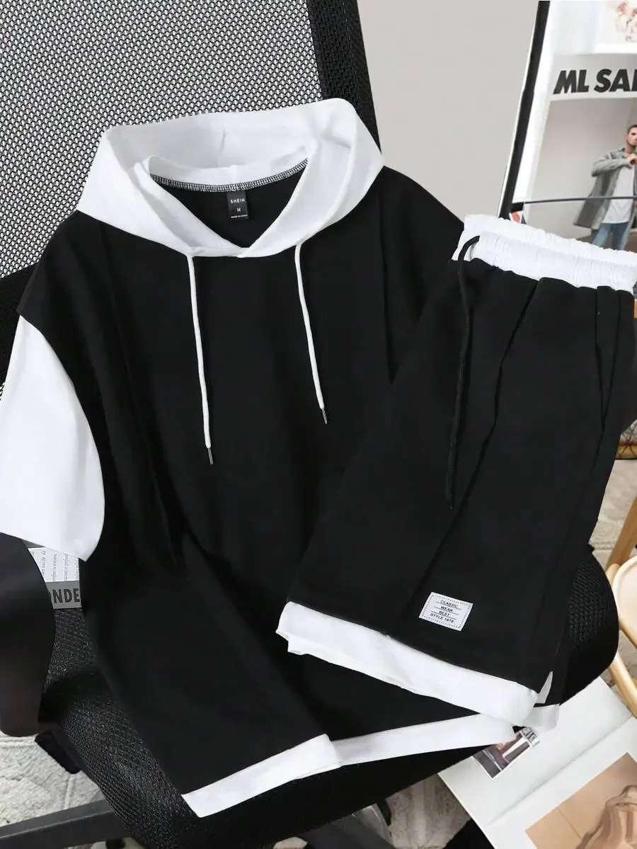 Mens Color Block Hooded Short Sleeve T-Shirt And Drawstring Waist Shorts Casual Daily Outfit
Mens Color Block Hooded Short Sleeve T-Shirt And Drawstring Waist Shorts Casual Daily Outfit