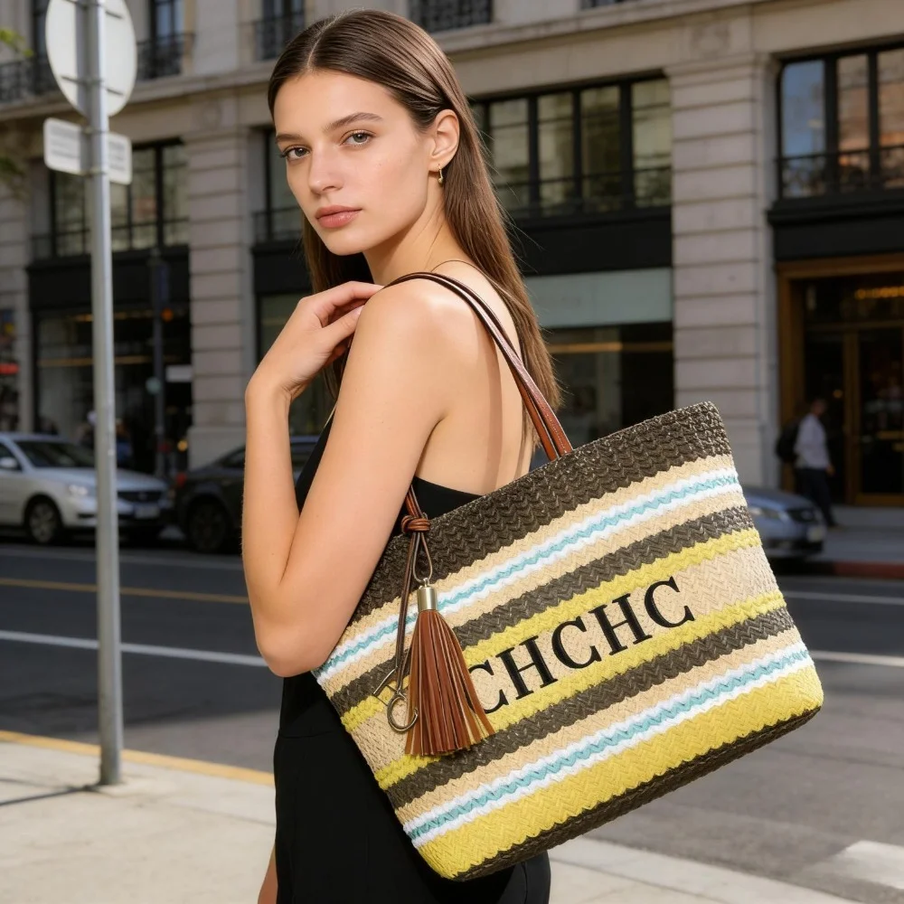 Сумка-тоут CHHC из плетеной соломки для женщин, вместительная, модная, пляжная, летняя, в стиле бохо, на плечо
Сумка-тоут CHHC из плетеной соломки для женщин, вместительная, модная, пляжная, летняя, в стиле бохо, на плечо