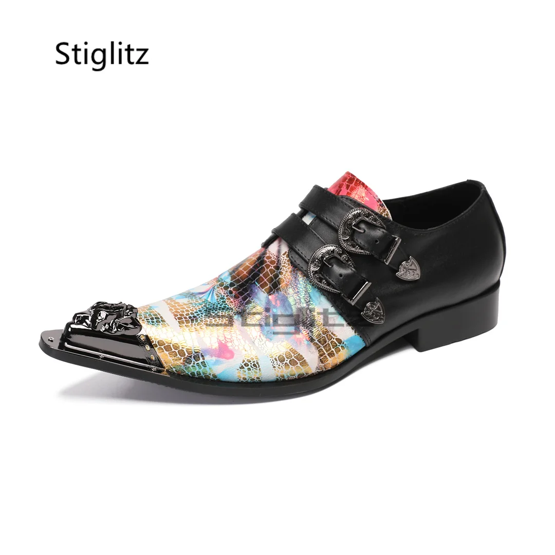 Metal Pointed Toe Prints Men's Business Casual Shoes Black Patchwork Double Buckle Genuine Leather Dress Shoes Men Banquet Shoes
Metal Pointed Toe Prints Men's Business Casual Shoes Black Patchwork Double Buckle Genuine Leather Dress Shoes Men Banquet Shoes