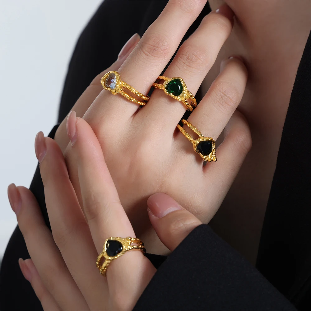 Stainless Steel Open Ring for Women Double Layer Heart Texture Glass Stone Ring Gold Color Luxury Jewelry Gift Waterproof
Stainless Steel Open Ring for Women Double Layer Heart Texture Glass Stone Ring Gold Color Luxury Jewelry Gift Waterproof