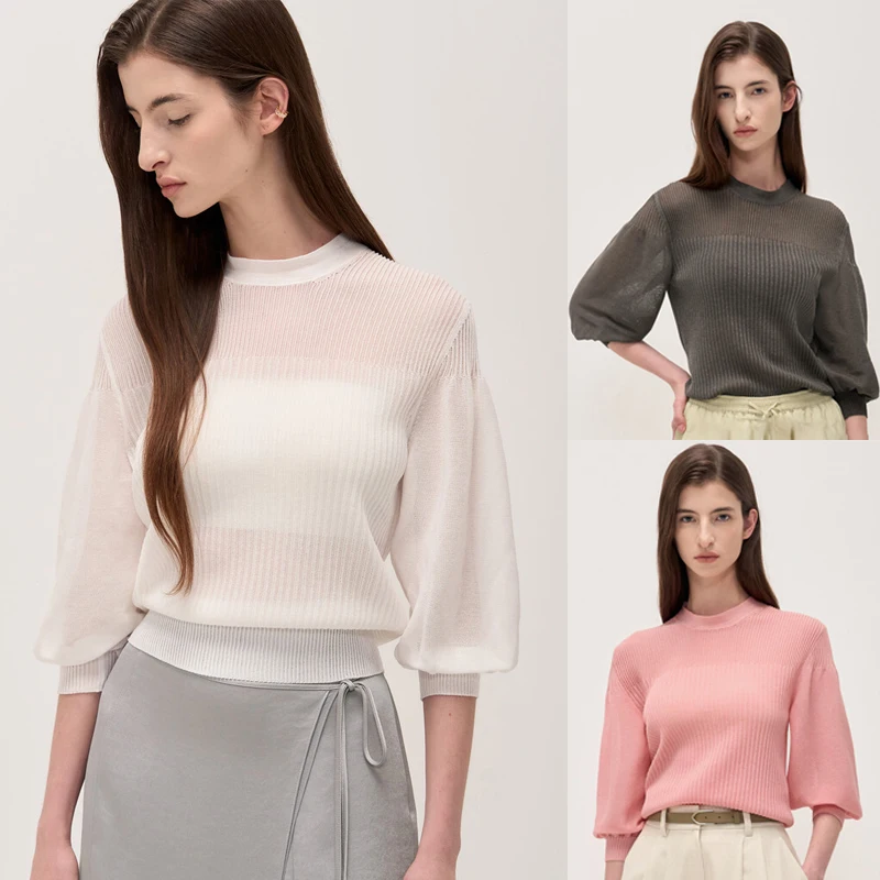 Transparent Gentle Spring Summer Women's Knitted Sweater with Sa f-Transparent Lantern Sve Stand Collar Tee Colors
Transparent Gentle Spring Summer Women's Knitted Sweater with Sa f-Transparent Lantern Sve Stand Collar Tee Colors