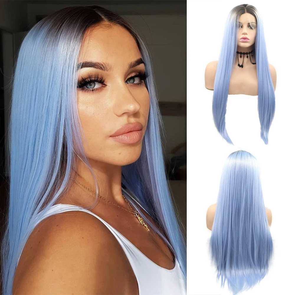 Light Blue Front Lace Wig Black Roots Middle Score Heat Resistant Fiber Ombre Long Straight Hair 24 Lnches Cosplay
Light Blue Front Lace Wig Black Roots Middle Score Heat Resistant Fiber Ombre Long Straight Hair 24 Lnches Cosplay