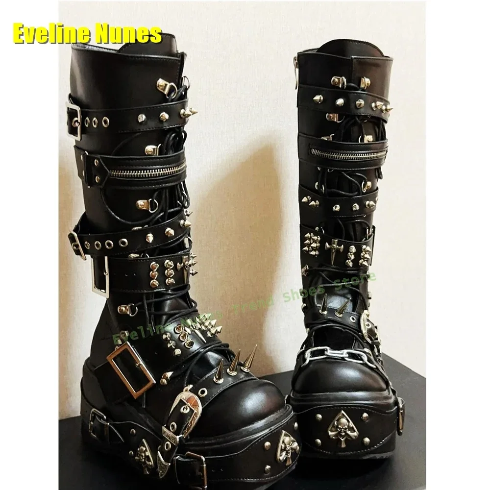 Metal Decoration Belt Buckle Motorcycle Boots Round Toe Thick Sole Cross Tied Dark Subculture Style Heavy Work Couple Boots 2025
Metal Decoration Belt Buckle Motorcycle Boots Round Toe Thick Sole Cross Tied Dark Subculture Style Heavy Work Couple Boots 2025