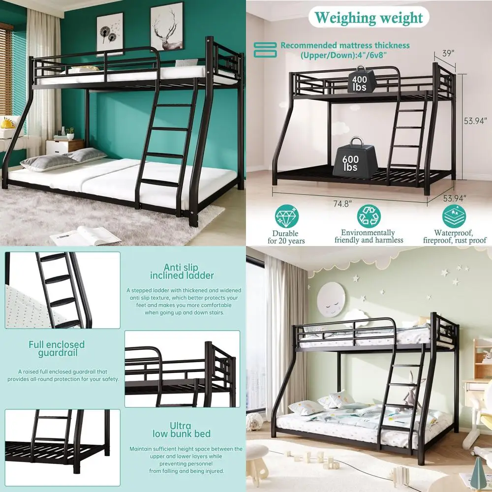 Twin Over Full Bunk Bed with Removable Wide Ladder and Full-Length Guardrail, Heavy Duty for Adults, Kids, and Teens
Twin Over Full Bunk Bed with Removable Wide Ladder and Full-Length Guardrail, Heavy Duty for Adults, Kids, and Teens