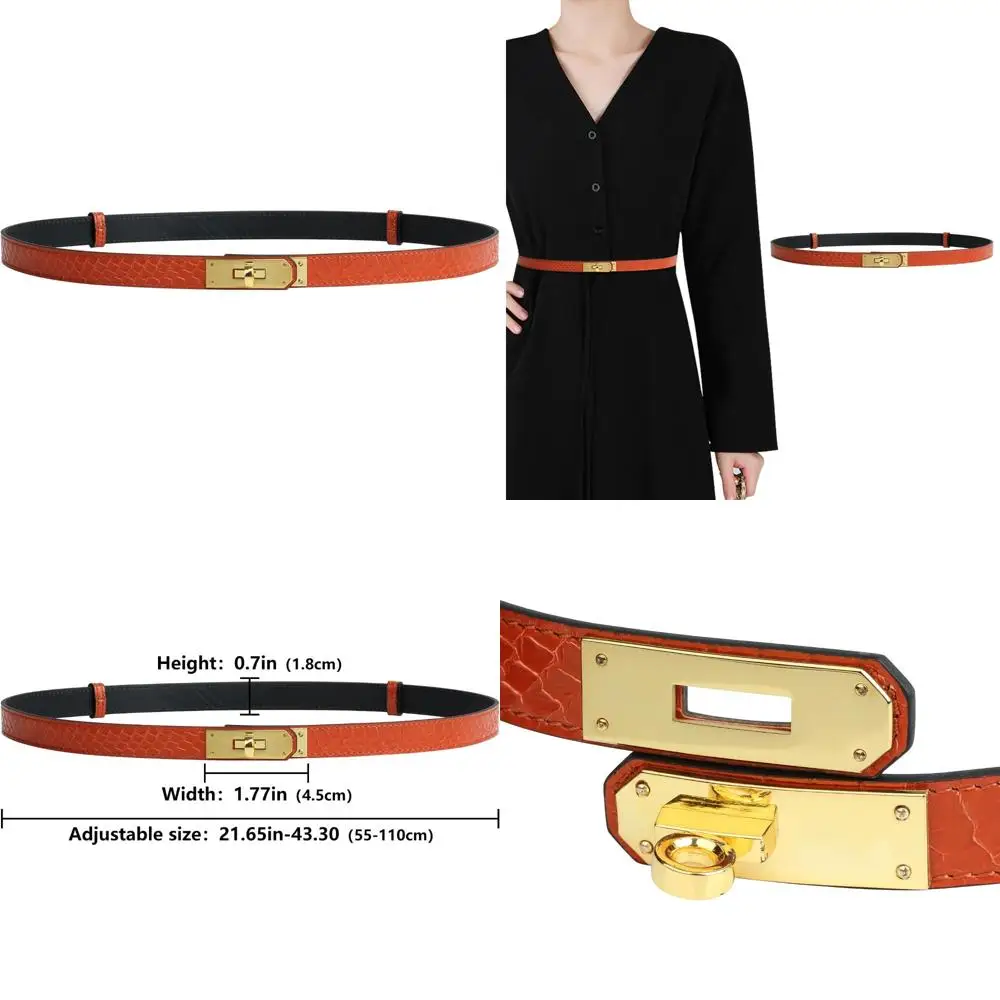 Adjustable Skinny Genuine Leather Belt for Women - Turn Lock Closure, Solid Color, Versatile for Dresses, Jeans, Coats
Adjustable Skinny Genuine Leather Belt for Women - Turn Lock Closure, Solid Color, Versatile for Dresses, Jeans, Coats