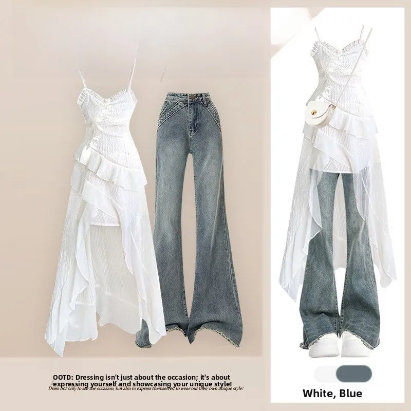 Summer Fashionable High Waist Bell Bottom Jeans And Halter Top Two Piece Set Elegant Strap Dress Versatile Chic Casual Wear
Summer Fashionable High Waist Bell Bottom Jeans And Halter Top Two Piece Set Elegant Strap Dress Versatile Chic Casual Wear