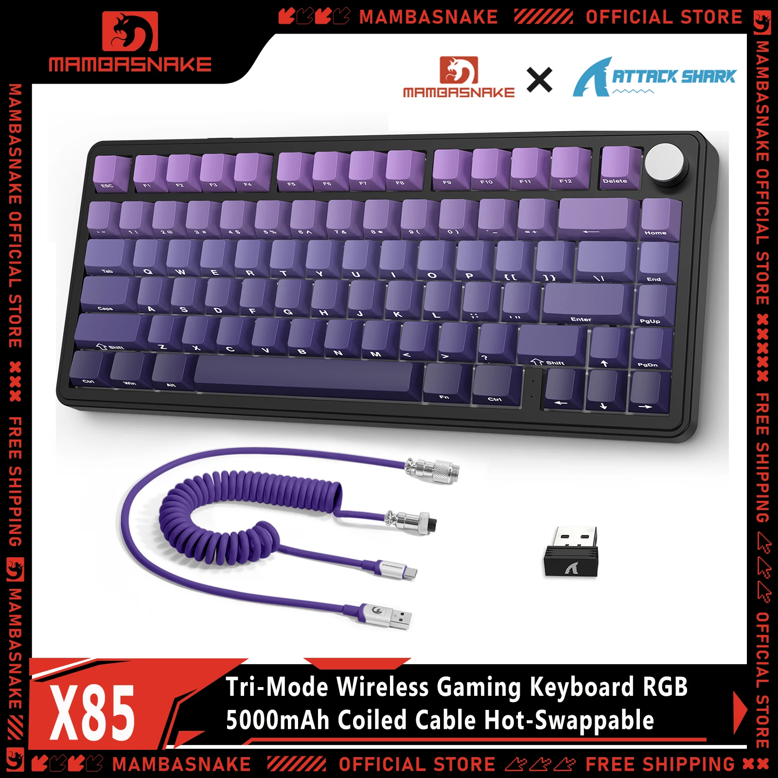 ATTACK SHARK X85 Tri-Mode Mechanical Gaming Keyboard With Coiled Cable Hot-Swappable RGB 5000mAh Gasket Mount for Windows Mac
ATTACK SHARK X85 Tri-Mode Mechanical Gaming Keyboard With Coiled Cable Hot-Swappable RGB 5000mAh Gasket Mount for Windows Mac