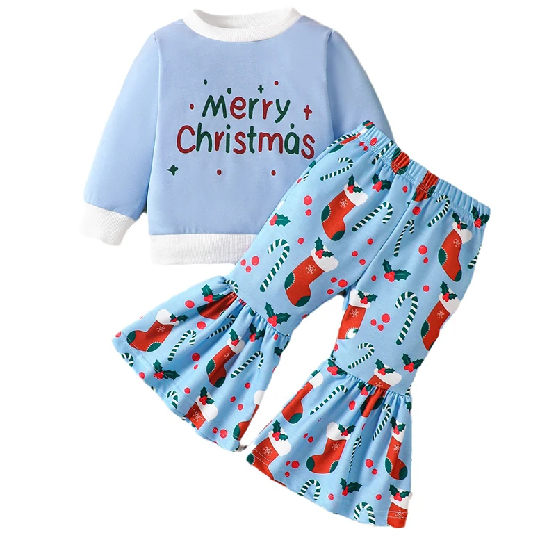 2Piece Spring Autumn Toddler Girl Clothes Christmas Cartoon Cute Letter Long Sleeve Baby Tops+Flared Pants Children's Sets BC240 
2Piece Spring Autumn Toddler Girl Clothes Christmas Cartoon Cute Letter Long Sleeve Baby Tops+Flared Pants Children's Sets BC240