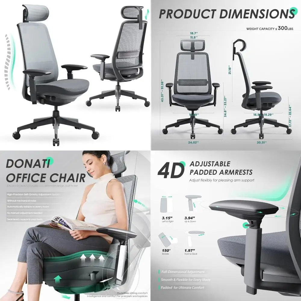 Ergonomic High Back Office Chair with Lumbar Support, Adjustable Headrest and 4D Armrests
Ergonomic High Back Office Chair with Lumbar Support, Adjustable Headrest and 4D Armrests