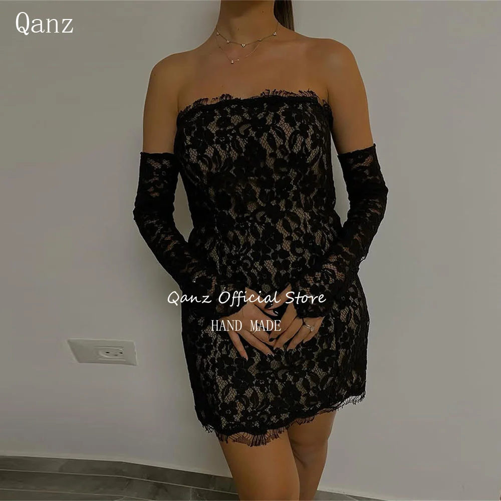 Qanz Full Lace Prom Dresses Strapless Black Mini Evening Party Dresses Women Corset Long Sleeves Vestidos De Fiesta Customized
Qanz Full Lace Prom Dresses Strapless Black Mini Evening Party Dresses Women Corset Long Sleeves Vestidos De Fiesta Customized