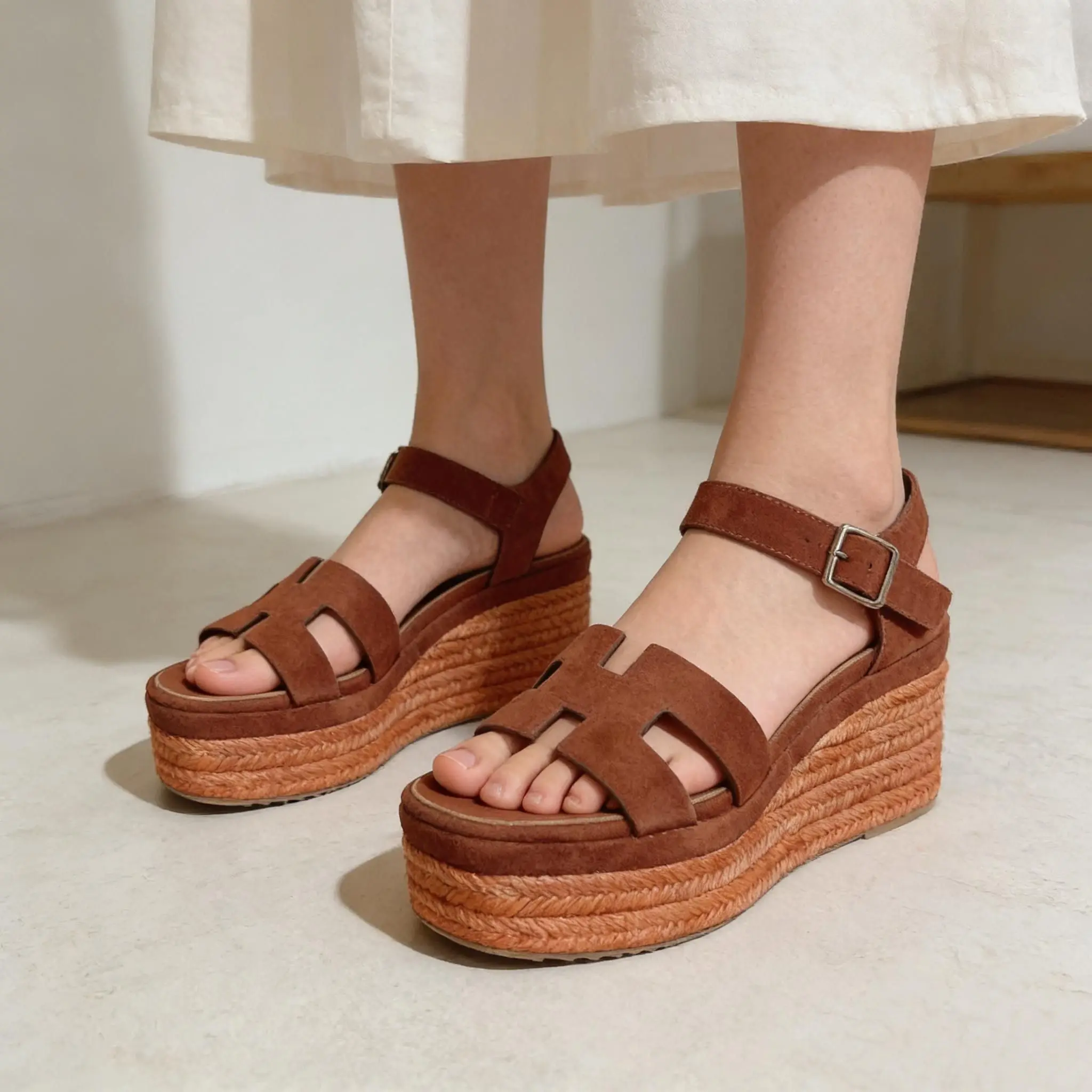 Suede open-toe wedge sandals casual high heels women's high heel sandals with back ankle strap and thick sole
Suede open-toe wedge sandals casual high heels women's high heel sandals with back ankle strap and thick sole