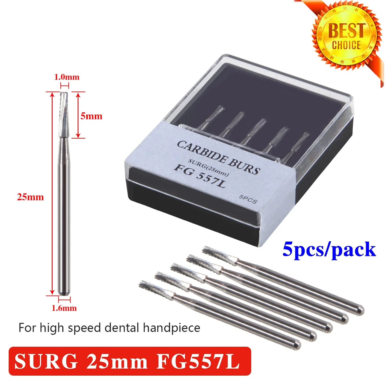 5PCS Dental Carbide Surgical Burs FG 557L SURG 25mm Bur for High Speed Handpiece
5PCS Dental Carbide Surgical Burs FG 557L SURG 25mm Bur for High Speed Handpiece