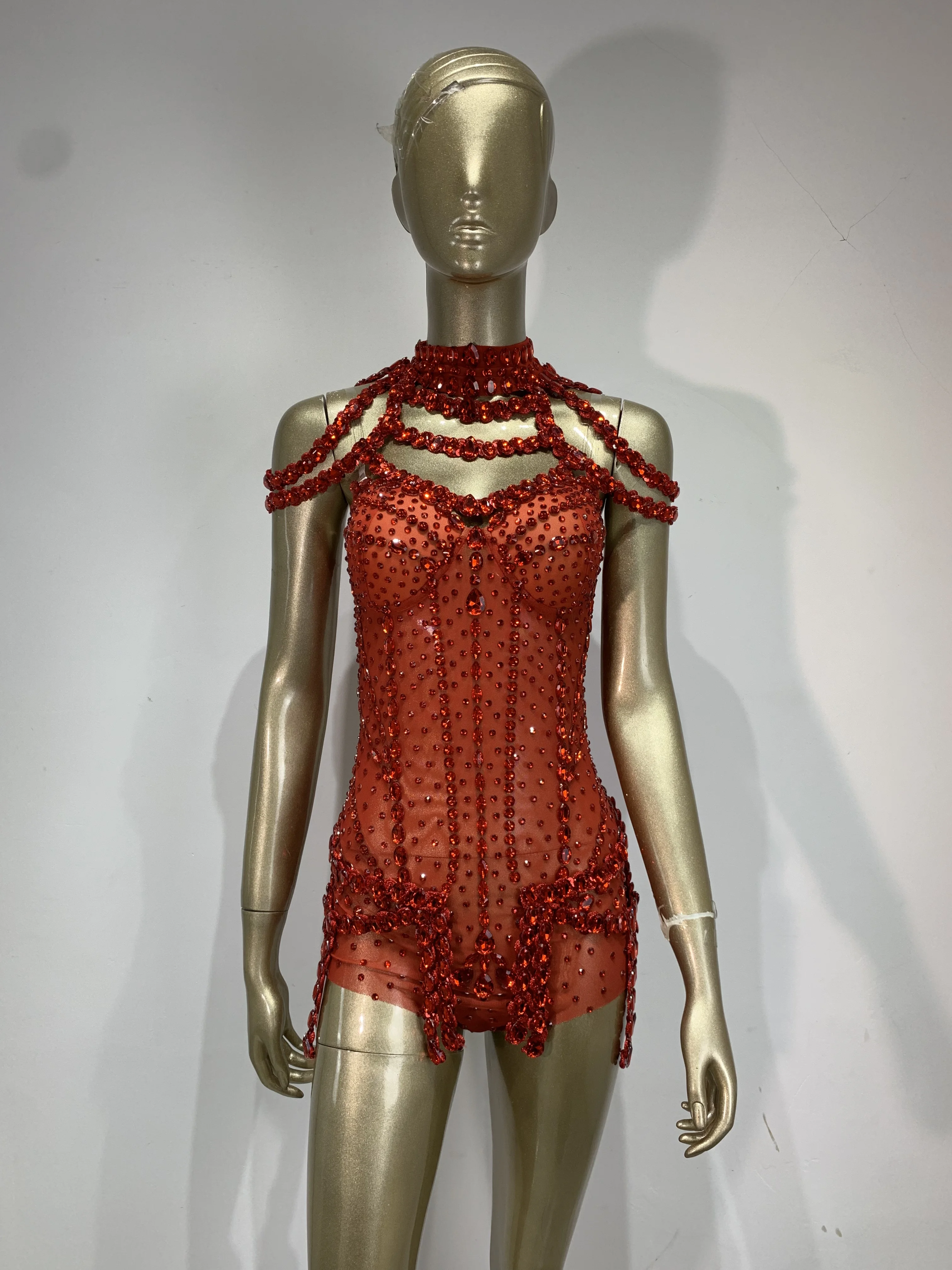 Women Sparkly Diamond Tassel Red Mesh Bodysuits Sexy Nightclub Evening Party Stage Costume Singer Dancer Performance Outfit
Women Sparkly Diamond Tassel Red Mesh Bodysuits Sexy Nightclub Evening Party Stage Costume Singer Dancer Performance Outfit