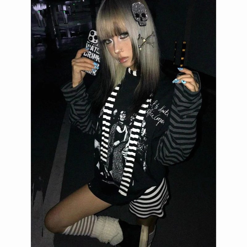 Субкультура, американская винтажная футболка с длинным рукавом, искусственный двухсекционный полосатый женский топ, повседневная уличная одежда в стиле панк, рок, осень 202, осень
Субкультура, американская винтажная футболка с длинным рукавом, искусственный двухсекционный полосатый женский топ, повседневная уличная одежда в стиле панк, рок, осень 202, осень