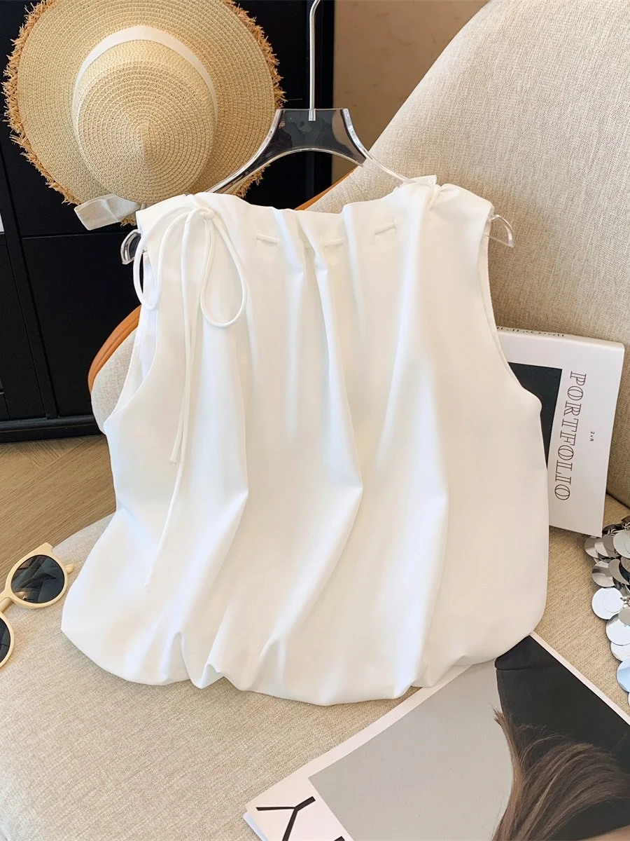 White Floral Bud Collar Drawstring Sleeveless Shirt Women's Summer High-End Loose Slimming Short Top Commute Style Polyester ...
White Floral Bud Collar Drawstring Sleeveless Shirt Women's Summer High-End Loose Slimming Short Top Commute Style Polyester ...