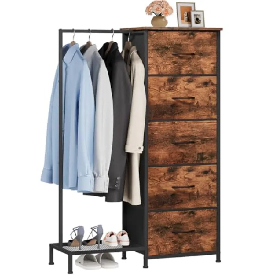 Dresser with Hanging Rack 5 Drawers Small Closet for Bedroom Reversible Dresser with Clothes Rack Dressers for Bedroom Chest of
Dresser with Hanging Rack 5 Drawers Small Closet for Bedroom Reversible Dresser with Clothes Rack Dressers for Bedroom Chest of