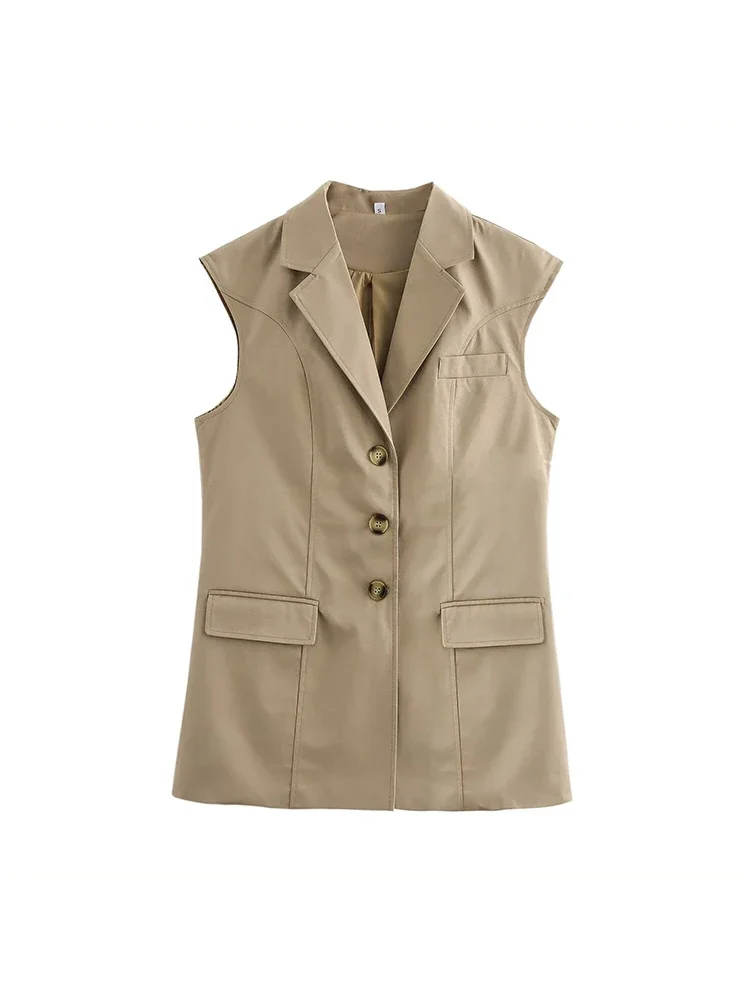 Willshela Women Fashion With Pockets Khaki Single Breasted Vest Vintage Lapel Neck Sleeveless Jackets Female Chic Lady Tank Tops
Willshela Women Fashion With Pockets Khaki Single Breasted Vest Vintage Lapel Neck Sleeveless Jackets Female Chic Lady Tank Tops