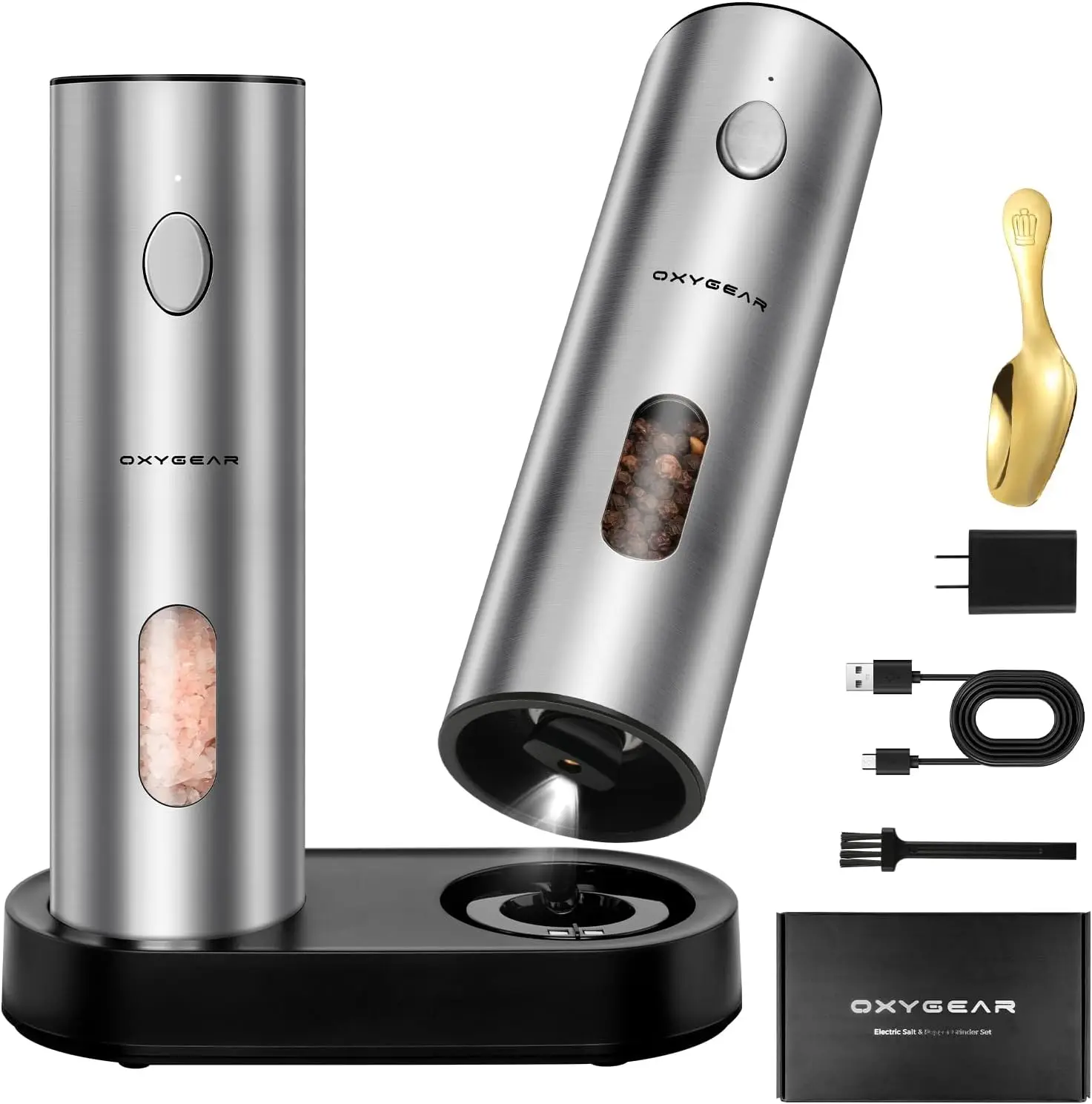 Электрическая мельница для соли и перца, перезаряжаемая, из нержавеющей стали, 110 мл, автоматическая, с 6 регулируемыми настройками помола, LED-подсветка
Электрическая мельница для соли и перца, перезаряжаемая, из нержавеющей стали, 110 мл, автоматическая, с 6 регулируемыми настройками помола, LED-подсветка