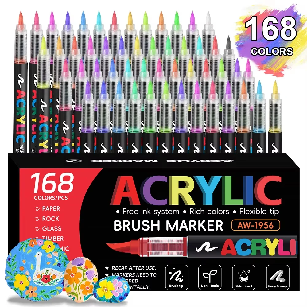 168 Colors Acrylic Brush Paint Markers for Rock Painting Glass Wood, Non-Toxic Multi Surface DIY Art Craft Pens art for Adult
168 Colors Acrylic Brush Paint Markers for Rock Painting Glass Wood, Non-Toxic Multi Surface DIY Art Craft Pens art for Adult