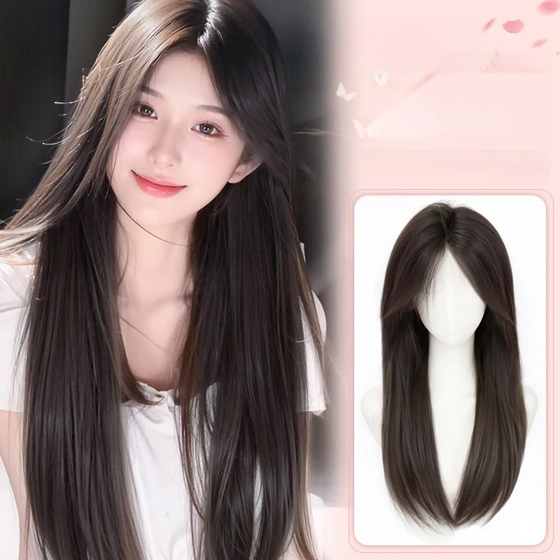 Synthetic wigs,black long straight hair,head wig women,natural fluffy,realistic human hair middle part with eight-character bang
Synthetic wigs,black long straight hair,head wig women,natural fluffy,realistic human hair middle part with eight-character bang