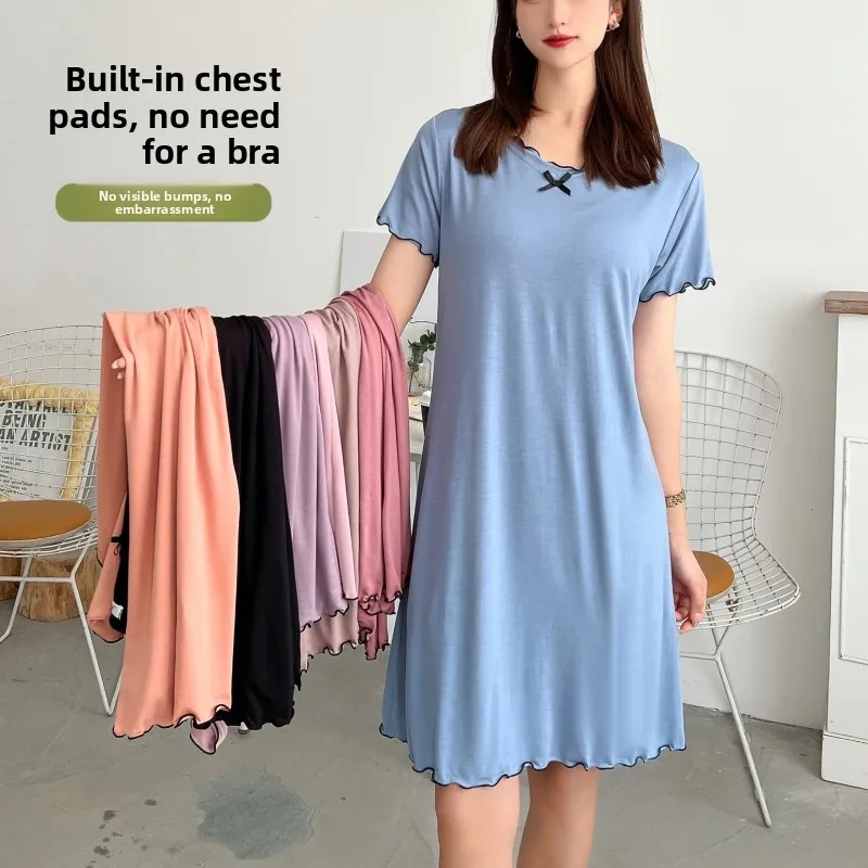 Women's Modal One-Piece Sleepwear Short Sleeve Home Clothes Dress Loose Fit Comfortable Mid-Length Casual Summer Nightgown
Women's Modal One-Piece Sleepwear Short Sleeve Home Clothes Dress Loose Fit Comfortable Mid-Length Casual Summer Nightgown