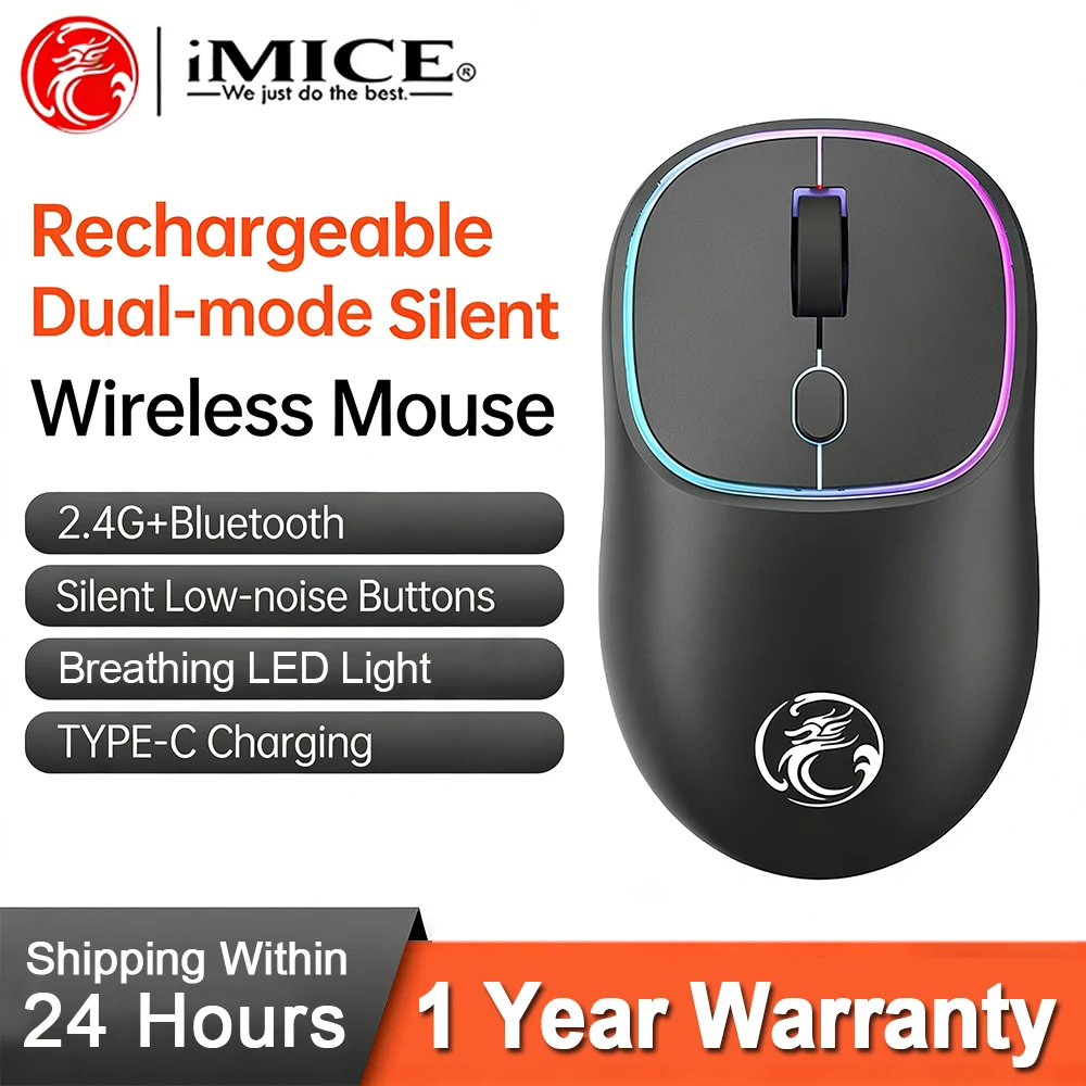 Imice Wireless Mouse 2.4G Bluetooth Dual Mode Rechargeable Silent Mouse Ergonomic Portable PC Smartphone Tablet Universal Mouse
Imice Wireless Mouse 2.4G Bluetooth Dual Mode Rechargeable Silent Mouse Ergonomic Portable PC Smartphone Tablet Universal Mouse