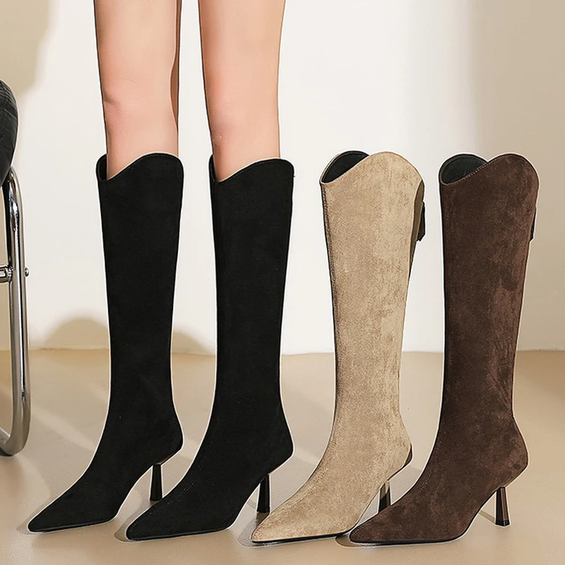 2026 Fashion Women Knee high boots Stilettos Heel pointed tip high-heeled boots back zipper Long boots suede Lady Boots
2026 Fashion Women Knee high boots Stilettos Heel pointed tip high-heeled boots back zipper Long boots suede Lady Boots