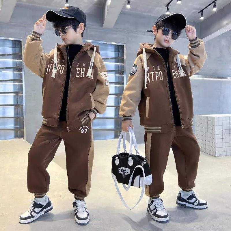 Fleece-Lined Coat Set Hoodies Children Clothing Top Bottom Clothing Men's Children's Sets Outdoor Clothes Korean 2025 7 12 Years 
Fleece-Lined Coat Set Hoodies Children Clothing Top Bottom Clothing Men's Children's Sets Outdoor Clothes Korean 2025 7 12 Years