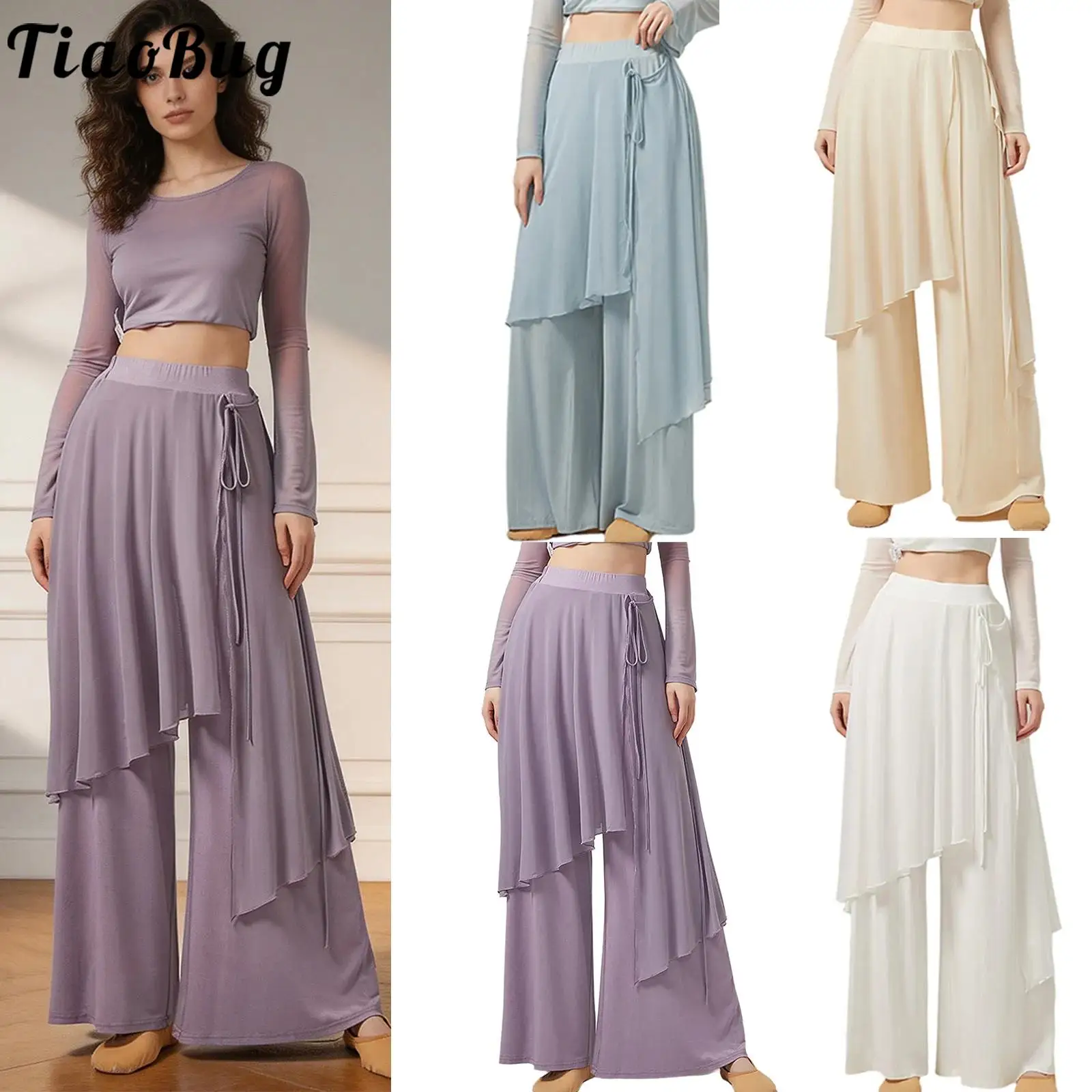 Women Classic Dance Lyrical Training Pants Irregular Overlay Wide Legs High Waist Flowy Trousers Dancewear for Modern Ballroom
Women Classic Dance Lyrical Training Pants Irregular Overlay Wide Legs High Waist Flowy Trousers Dancewear for Modern Ballroom