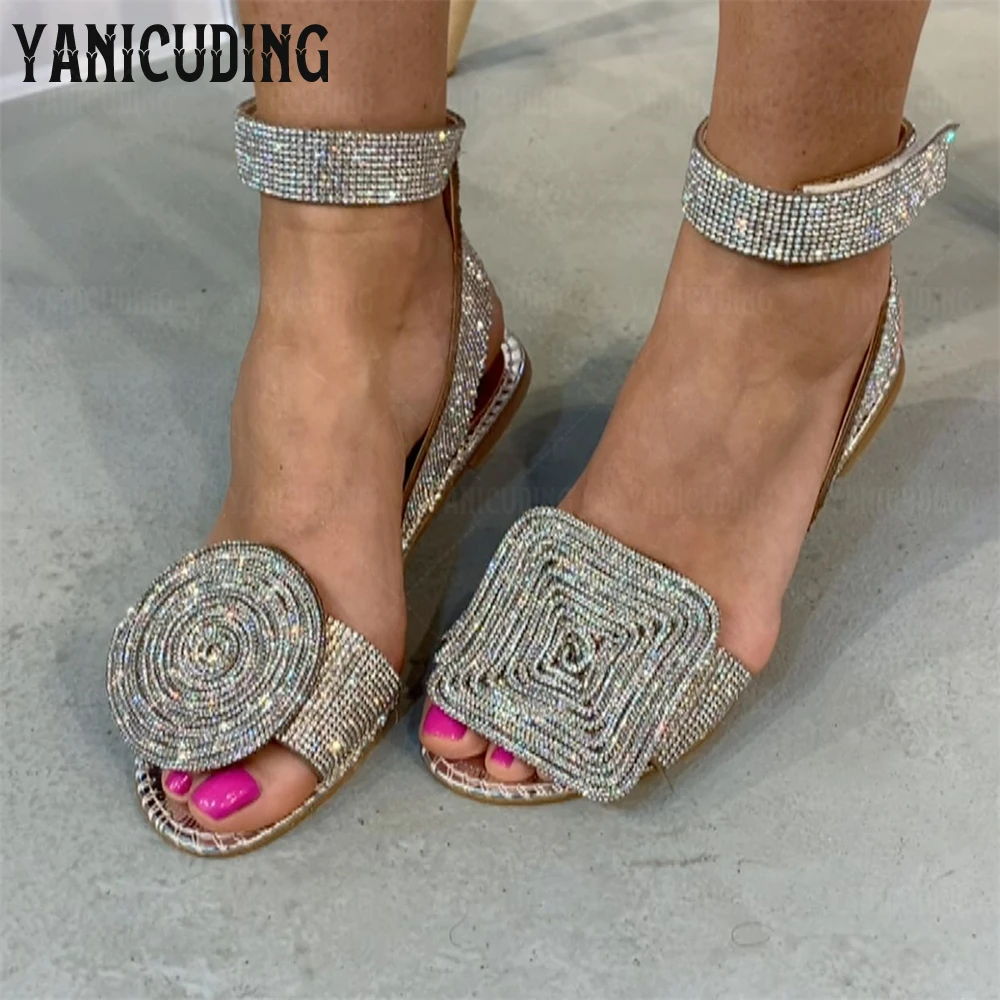 Rhinestone Flat Sandals Full Diamond Summer Flats Luxurious Style Comfortable Sandals Round Toe Ankle Strap Flats Summer Shoes
Rhinestone Flat Sandals Full Diamond Summer Flats Luxurious Style Comfortable Sandals Round Toe Ankle Strap Flats Summer Shoes
